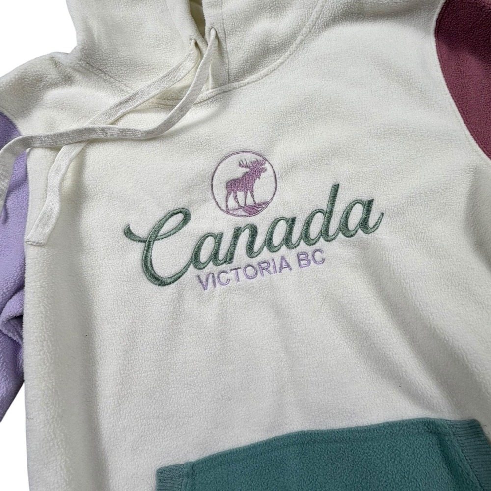 Y2K Canada Victoria BC Souvenir Colorblock Fleece Hoodie Womens Small - Picture 3 of 9